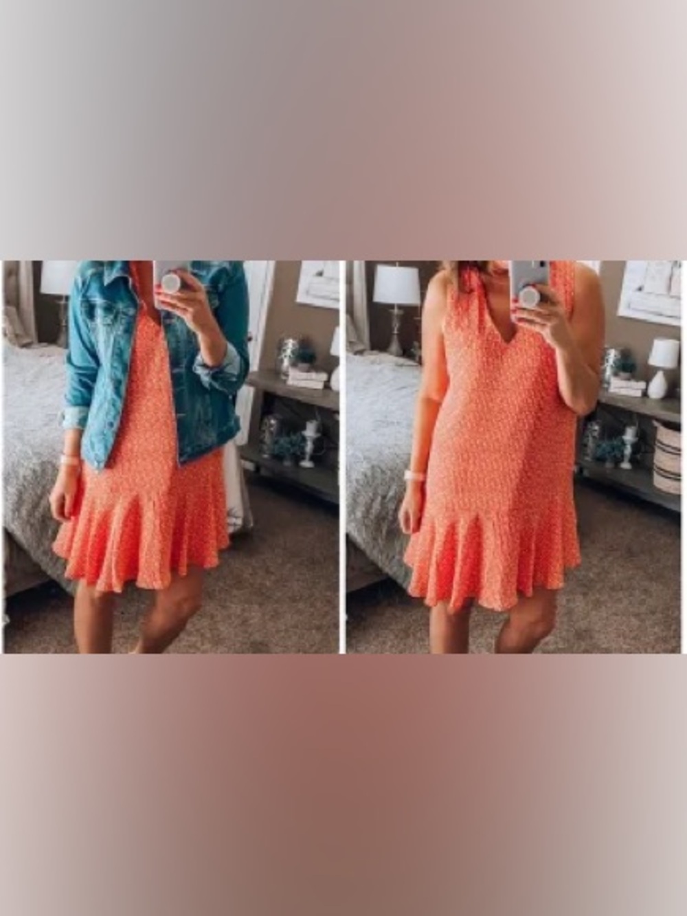Banana Republic Coral Dot Ruffle Hem Dress